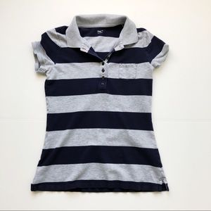 Gray and navy horizontal striped polo from GAP